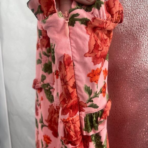 Anthropologie Pink Red Floral Ruffled Peplum Halter Midi Dress Size Small - Picture 7 of 10